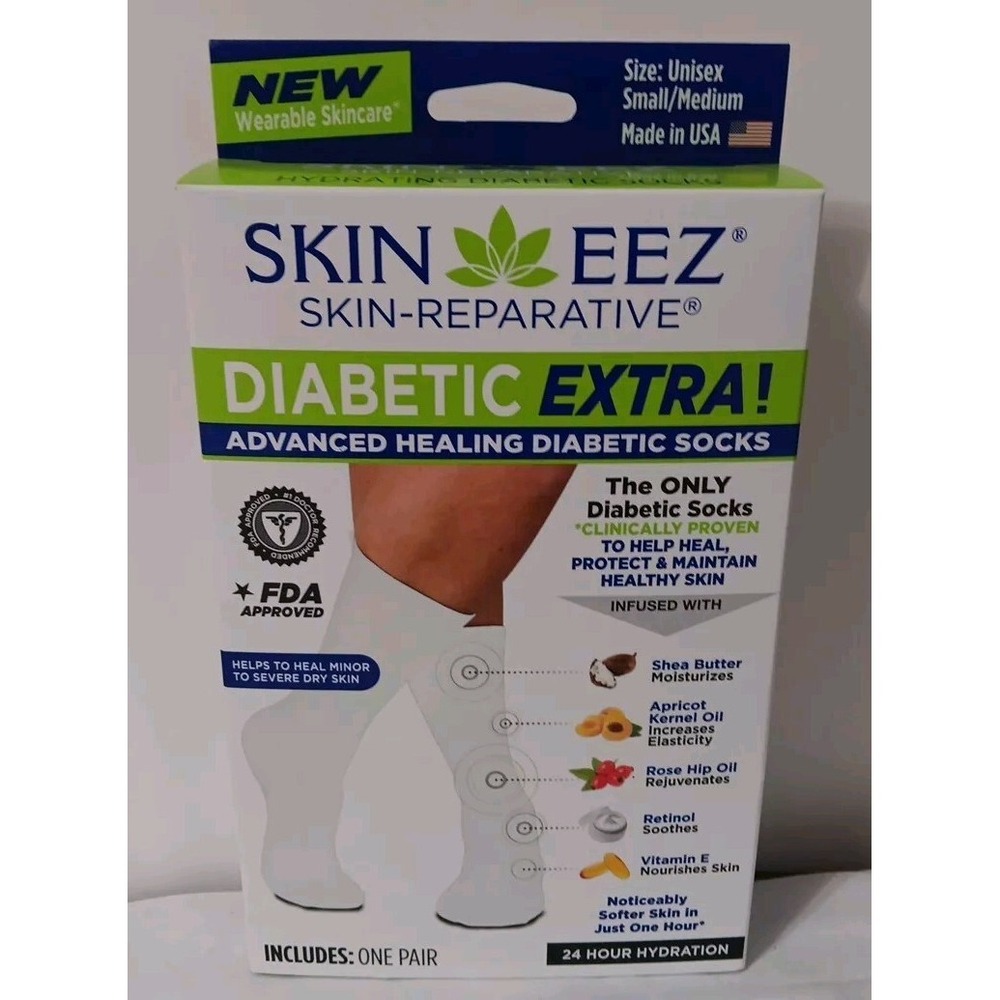 Skin Eez Unisex Skin Reparative Advanced Healing Diabetic Socks Moisturizing S/M
